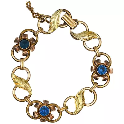 Vintage Designer Van Dell Blue Rhinestone Bracelet Gold Filled Sterling Silver • $8