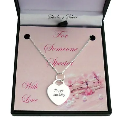 Sterling Silver Engraved Necklace Personalised Heart Pendant Special Gift Box • £26.99