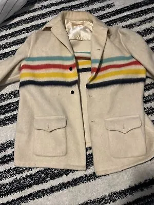 Vintage Hudson Bay Blanket Coat Blackyellowredblue Stripes • $175