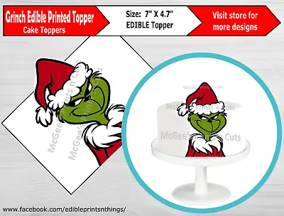 Grinch 7  Christmas Pre Cut Printed Edible Cake Topper Decoration Icing Party • £4.75