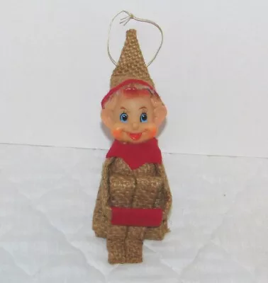 Vintage Knee Hugger Elf Pixie Burlap & Red 6   Ornament Japan Christmas • $18.95