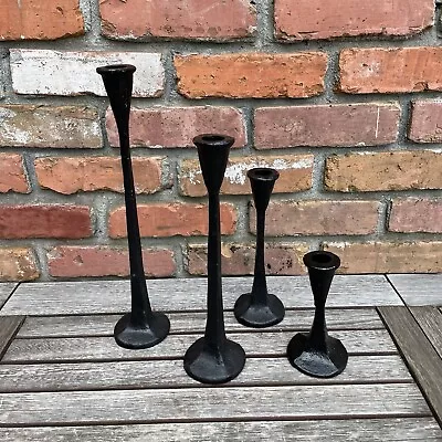 Pottery Barn Rena Taper Cast Iron Candle Holders  Set Of 4 Black Scuffed NWOB • $73.55