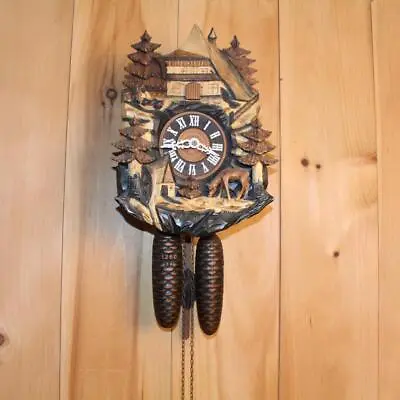 Beautiful 8 Day German Black Forest Woodland Cuckoo Clock ~ Runs Good ~ Unusual • $495