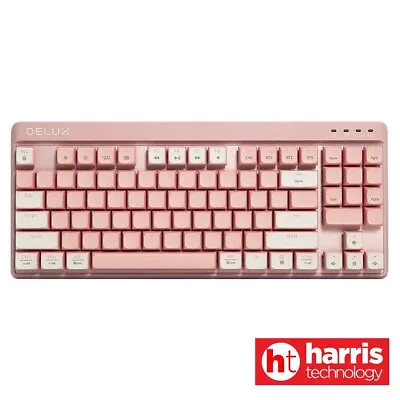 Delux KM18DB Wireless Bluetooth Mechanical Gaming Keyboard (Pink & White) • $78