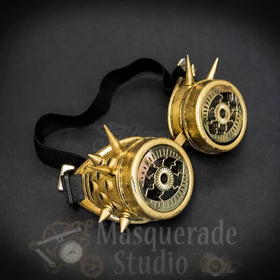 $19.95 • Buy Mens Steampunk Spiked Goggles Crazy Eyes Costume Masquerade Accessory [Gold]