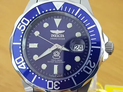 Mens XL Invicta Grand Diver Blue Automatic 300m Scuba Pro Diver Bracelet Watch • £120