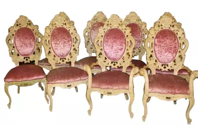 Chairs Set Of 8 Vintage Italian Carved  Dining Room Arm Side Chairs Vintage • $1875