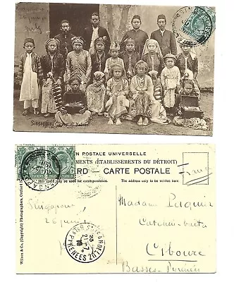MALAYA SINGAPORE 1910 Group Of Natives Singapore PC Sent To France @ 3c Rate • $8.50