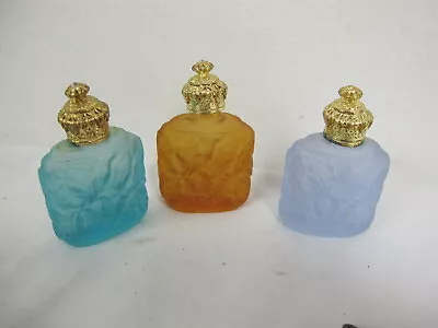 Miniature Glass Perfume Bottles (3) Blue Purple Orange W Dauber Gold Caps  • $49.95
