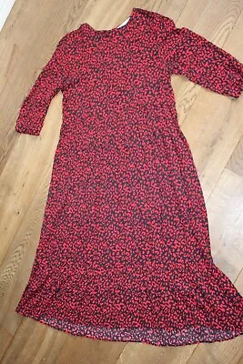 Ladies ZARA Black & Red Leopard Print Long Maxi Dress Size Medium 12/14 • £6.99