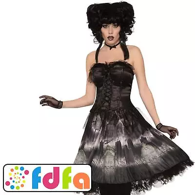 Bristol Novelty Cemetery Doll Dress Black Gothic Halloween Corset Costume New • £13.59