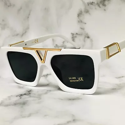 Men's SUNGLASSES DESIGNER SQUARE RETRO GOLD FRAME SHADES GANGSTER STYLE FASHION • $12.99