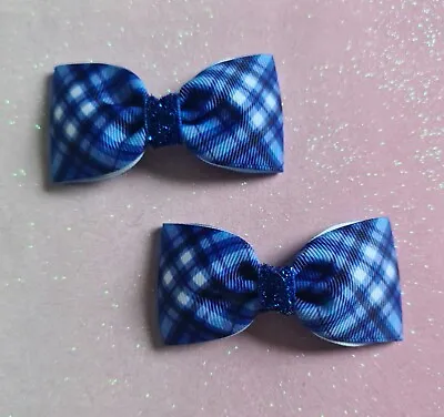 Handmade Pair Of Tartan Grosgrain Ribbon Hair Bow Clips  • £3.89