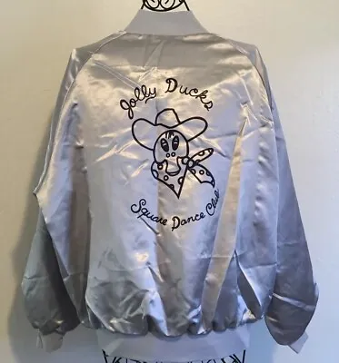 Westark Silver Satin Jacket Jolly Ducks Square Dance Club Print Size XL • $48.40