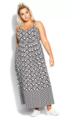 City Chic Ladies Sleeveless Geo Maxi Dress Sizes 16 Small Colour Black • $39.99