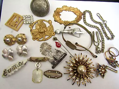 Estate Antique Victorian Vintage Jewelry Lot Mop Id Bracelet Pocket Watch Chain+ • $25