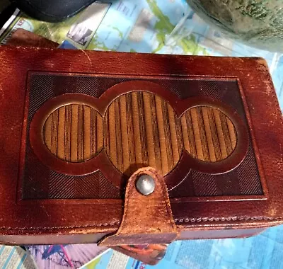 Mens Rustic VTG ART DECO HandTooled LEATHER TRAVEL Grooming Kit EARLY 1900s • $44