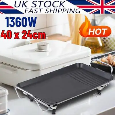 Electric Table Top Grill Griddle BBQ Hot Plate Camping Cooking Cast Iron Pan New • £17.57