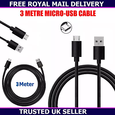 3M Long Micro USB Charger Charging Data Cable Sync Lead For All Android Phones • £3.29