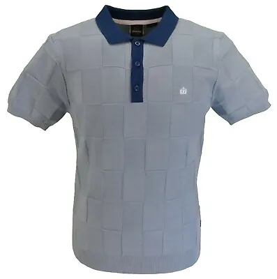 Merc London Mens Batley Dust Blue Knitted Polo Shirts  • £54.99