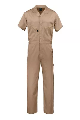 Men's Coverall Short Sleeve Jumpsuit Cotton Blend Zipper Front Pockets Overalls • $34.95