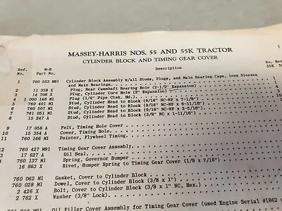 1953 ?  MASSEY HARRIS 55 55K  TRACTORS  Original Parts  Book  • $24.95