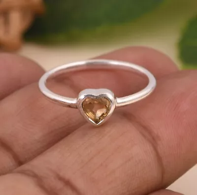 Heart Shaped Citrine Gemstone Silver Ring For Valentine Gift For Her Jewelry • $18.99