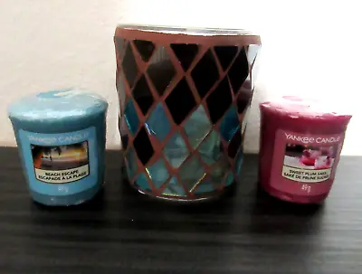 Lovely Yankee  Autumn Mosaic  Votive Candle Holder With 2 Samplers. • £7.99