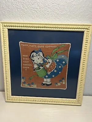 Vintage Mary Quite Contrary Framed Handkerchief Rare • $25