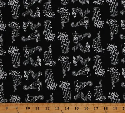 Cotton Treble Clef Music Notes Eighth Notes Sharps Fabric Print By Yard D579.77 • $9.95