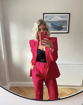 $79 • Buy Zara Woman Ss22 Fuchsia Lapelless Fitted Blazer Jacket Red Size L_3439/512 Nwt