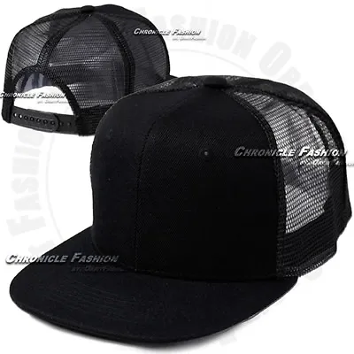 Trucker Hat Mesh Baseball Cap Snapback Adjustable Plain Solid Flat Hip Hop Men • $8.75