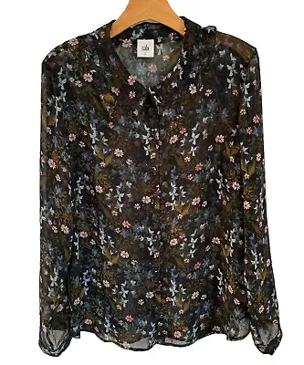Cabi Blouse Size Large Black Multi Button Up Floral Women Blouse • $22.49