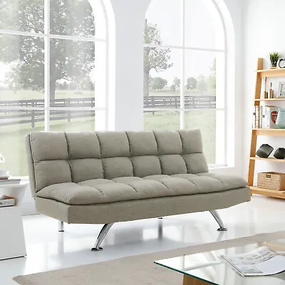 Padded 3 Seater Sofa Bed Cube Design Living Room Suite Fabric New Foam Wood Legs • £279.99