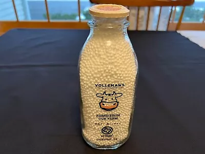 Volleman's Family Farm Square Quart Milk Bottle ~ 2 Color Pyro Gustine Texas • $29.50