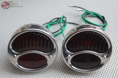 Custom Car Truck Trailier Hot Rod Stainless Tail Light Set Red Lens Nylon Wire • $161.45