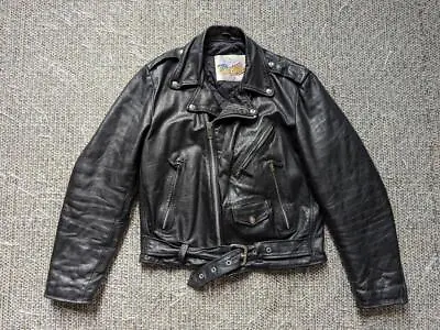 Vintage USA Made EXCELLED Motorcycle Jacket 38-40 Black Leather S Biker Harley • $224.95