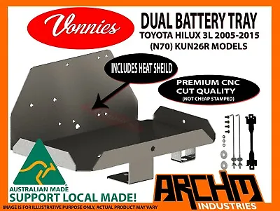VONNIES Dual Battery Tray Suits N70 Toyota Hilux KUN26R 2005-2015 3L MODELS • $74.95