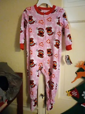 Sesame Street  Elmo Girls Pink Christmas Fleece Footed Pajama Size 5T • $10.99