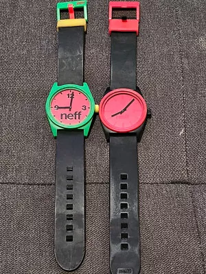 LOT OF 2 Neff Daily Watch Unisex Red Black Round Dial Silicone Band. • $32