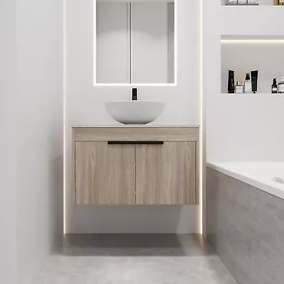 30 Float Bathroom Vanity With Ceramic Basin Set Wall Mounted White Oak Vanity • $420.24