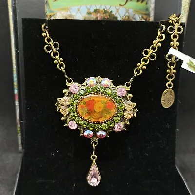Michal Negrin Necklace Large Cameo Roses With Swarovski Crystals Statement Box • $103.20
