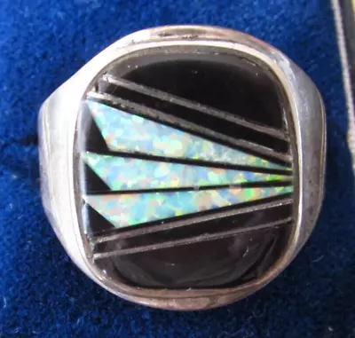 Unique Abel Toledo Navajo Opal & Onyx  Men's Ring Size 13 • $199.99