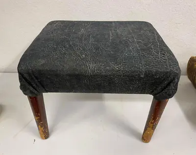 Beautiful Vintage Foot Stool With Black Fabric Shabby Chic Upholstery - HN • $33