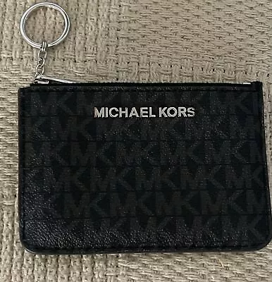 Michael Kors Jet Set Travel Small Top Zip Black Leather Logo Coin Pouch Wallet • $14