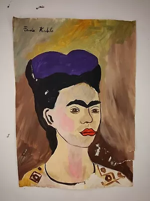 Frida Kahlo Painting Drawing Vintage Sketch Paper Signed Stamped • $99.98