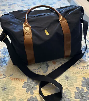 $39 • Buy Vintage Polo Ralph Lauren  Navy  Large Duffle Bag Canvas Weekender Travel