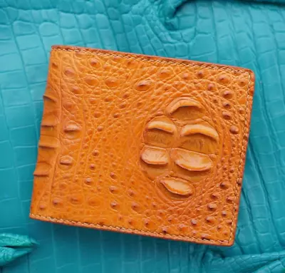 Orange Genuine Crocodile Leather Slim Bifold Wallet ID Credit Card Holder RFID • $85