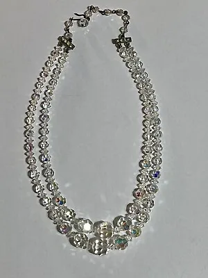 Vintage Aurora Borealis Double Strand AB Graduated Beaded Crystal Necklace • $24.99