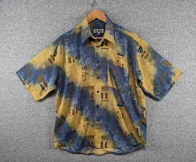 Vintage 90's L'HOMME MODERNE Men's Crazy Pattern Hawaiian Party Button Shirt - L • £20.25